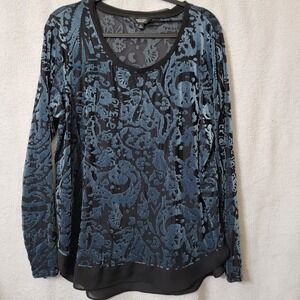 Simply‎ Vera Vera Wang Velvet Burnout Top XLG Fairy Grunge Whimsigoth Teal Black
